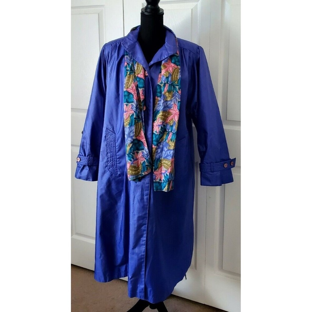 CHIANGO BY FLEET STREET Blue Trench Coat w Scarf quilted lined Raincoat Sz 12